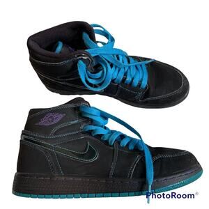 NIKE Air Jordan 1 One Retro High‎ GS Black Orion Blue Purple Lace Up Sneakers 6